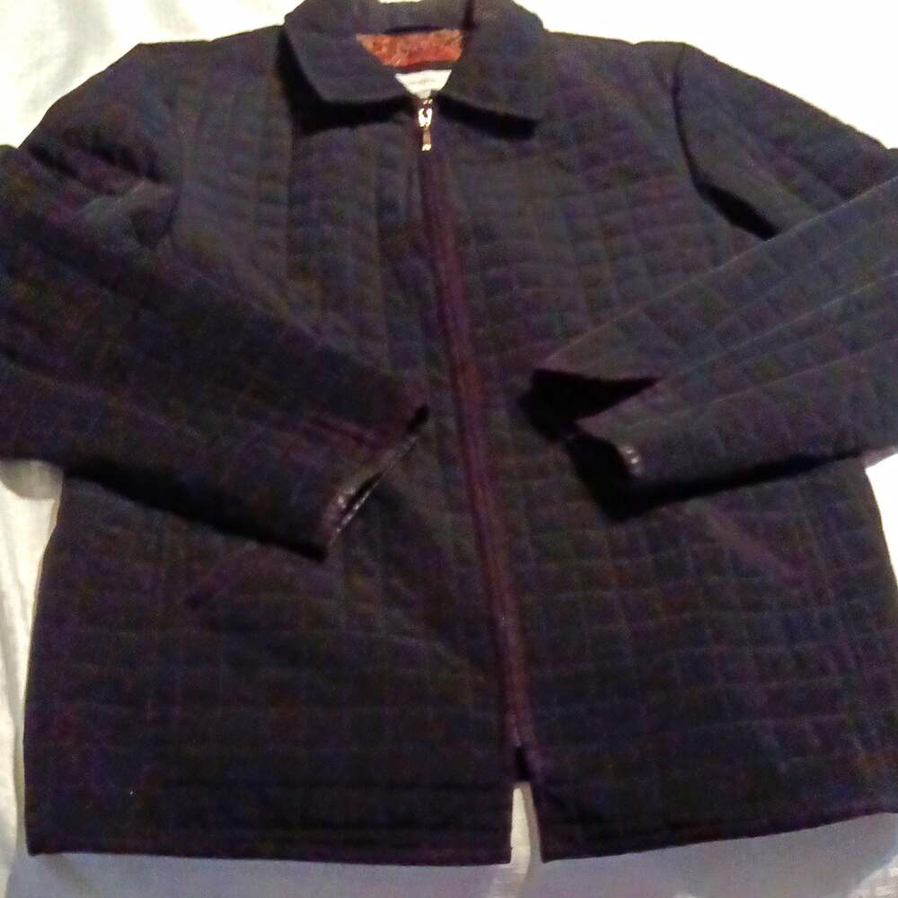 Liz Claiborne Women's L Black Quilted Zip Front Jacket Collared Pockets paisley